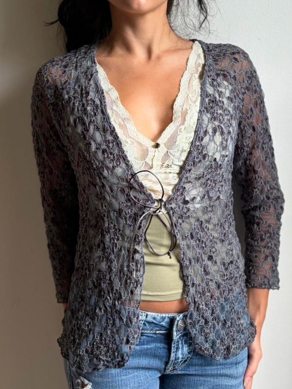 Jacqui E Lace Knit Cardigan Sweater